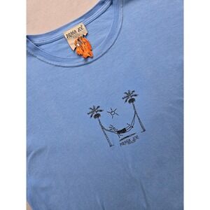 Pirana Joe Antigua Graphic T Shirt Blue Palm Tree Hammock Relaxed Fit G/L